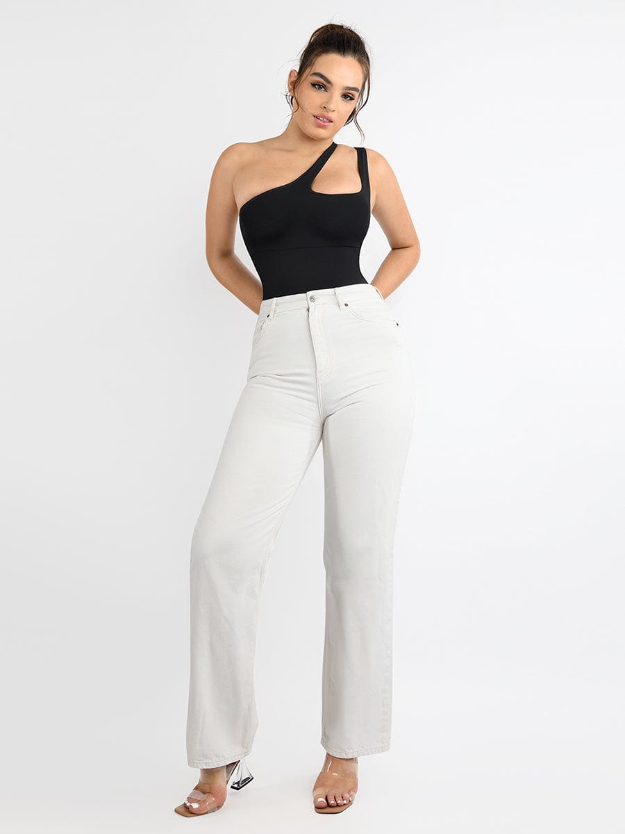 One-Shoulder Cut-Out Tummy Control Bodysuit - FirmaSculpt