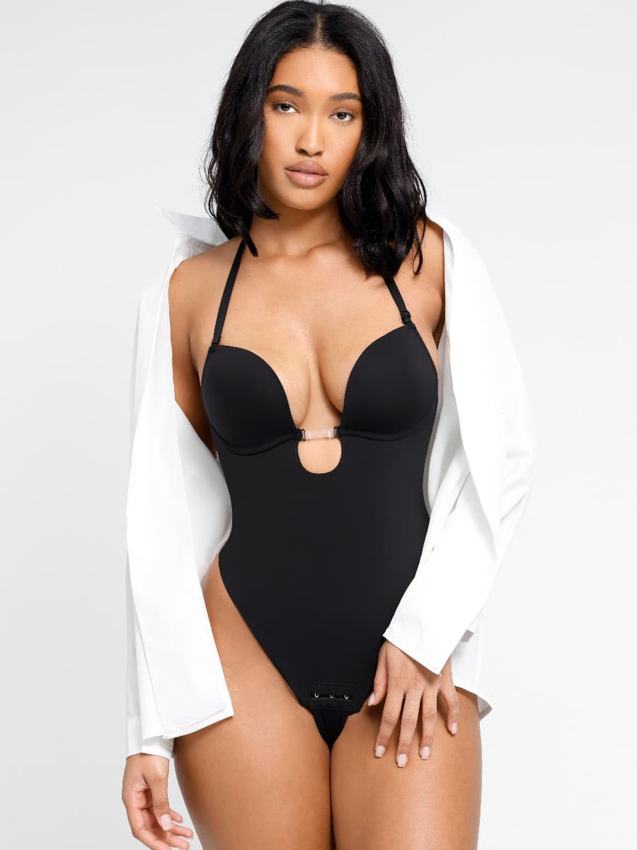 One-piece Low-cut Beauty Back Wedding Thong Bodysuit - FirmaSculpt