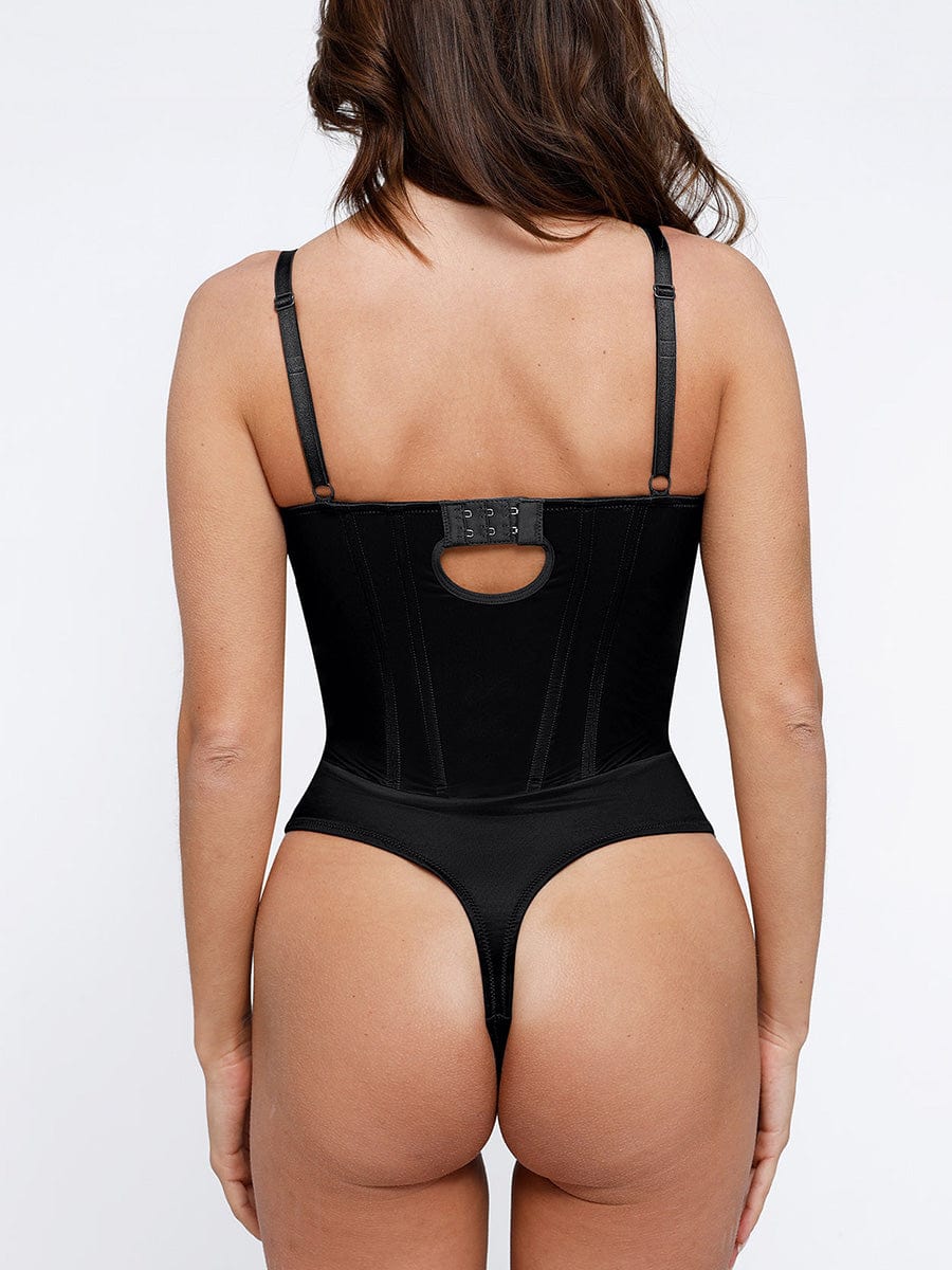 Deep V-Neck Thong Shapewear Bodysuit with Built-in Steel Frame - FirmaHold