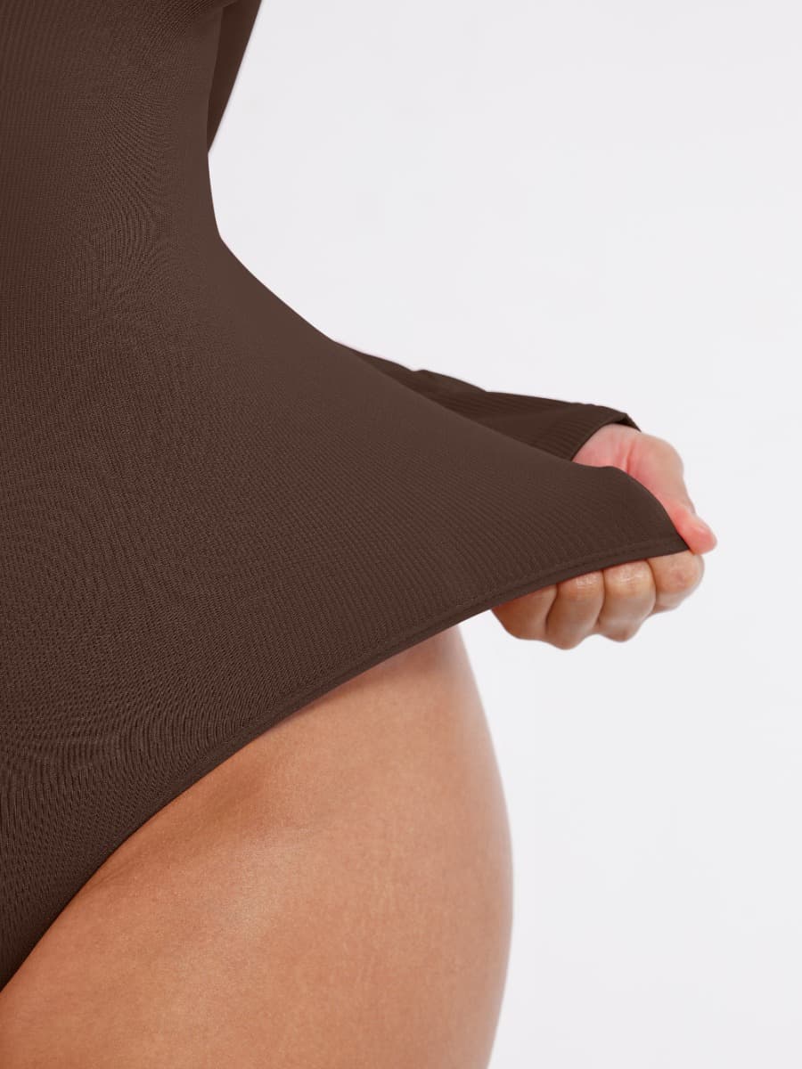 Long-Sleeve V-Neck Tummy Control Seamless Bodysuit - FirmaSculpt