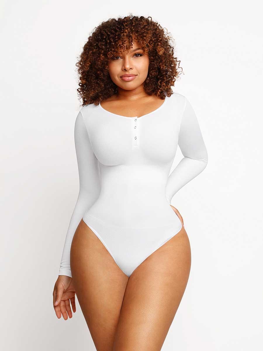 Seamless Long Sleeve Thong Bodysuit with Light Support - FirmaActive