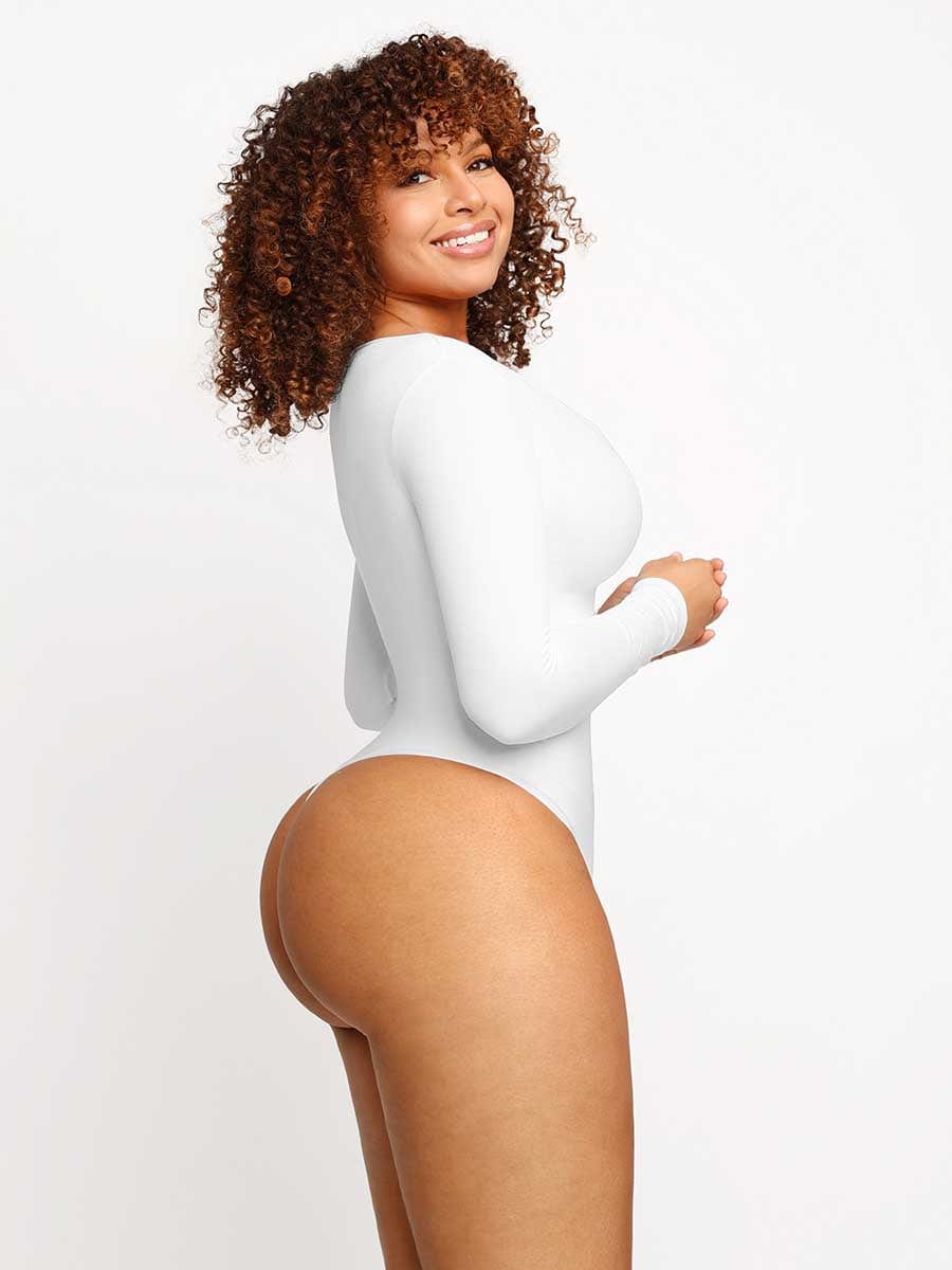 Seamless Long Sleeve Thong Bodysuit with Light Support - FirmaActive