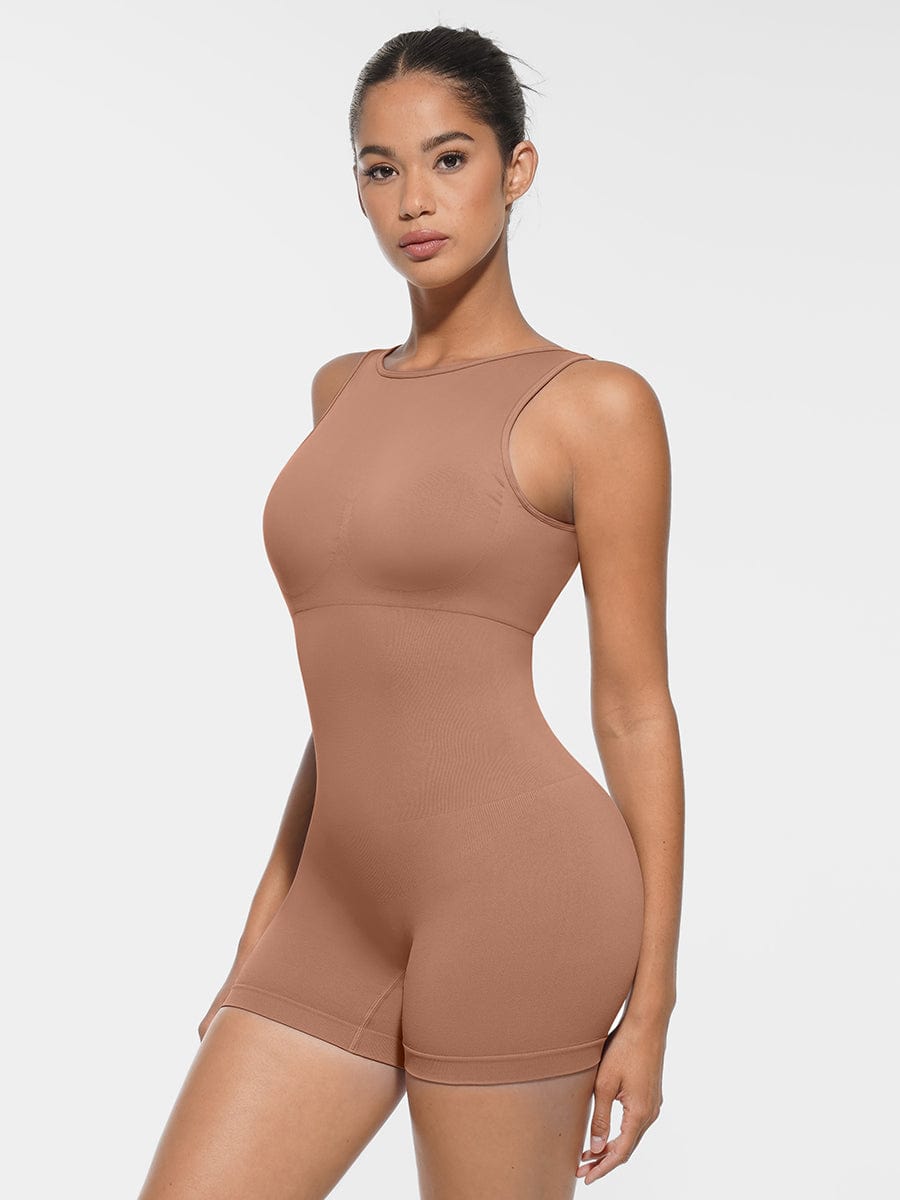 Round Neck U-Back Shaping Bodysuit with Removable Cups - FirmaSculpt