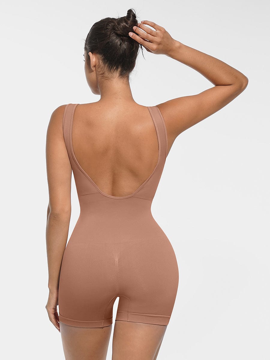 Round Neck U-Back Shaping Bodysuit with Removable Cups - FirmaSculpt