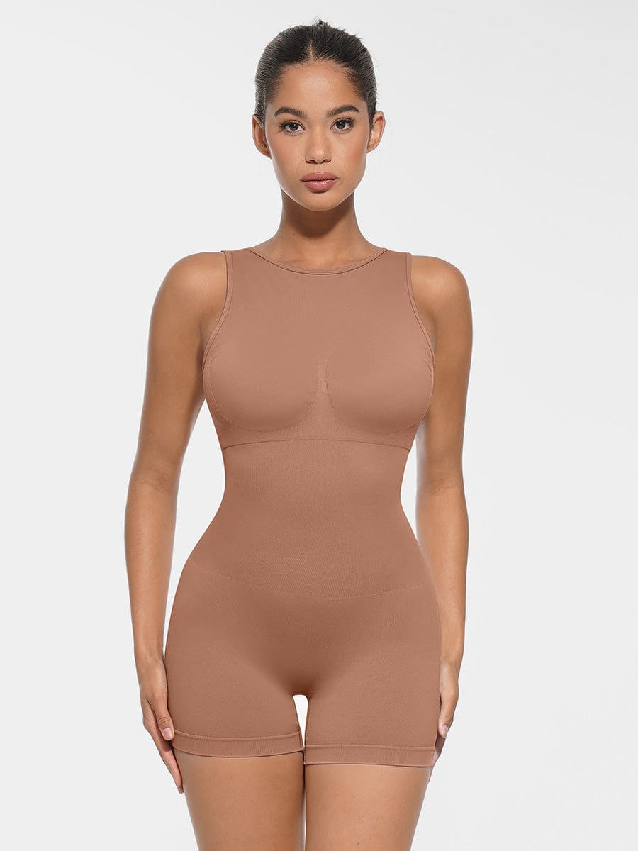 Round Neck U-Back Shaping Bodysuit with Removable Cups - FirmaSculpt