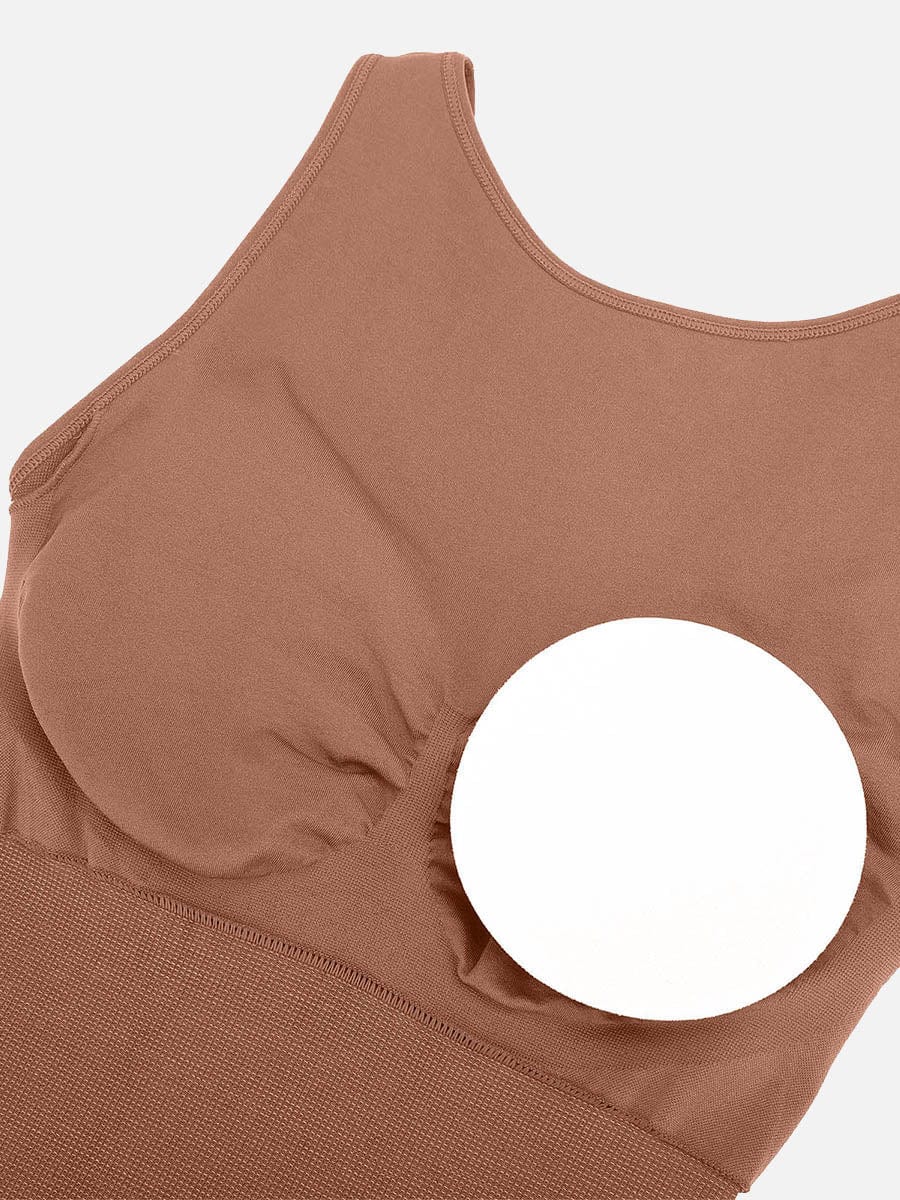 Round Neck U-Back Shaping Bodysuit with Removable Cups - FirmaSculpt
