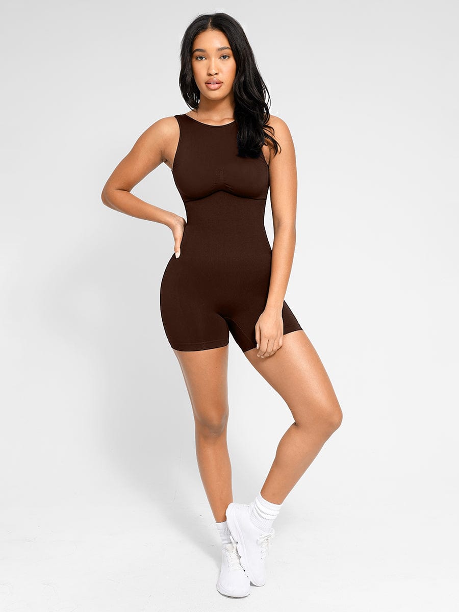 Round Neck U-Back Shaping Bodysuit with Removable Cups - FirmaSculpt