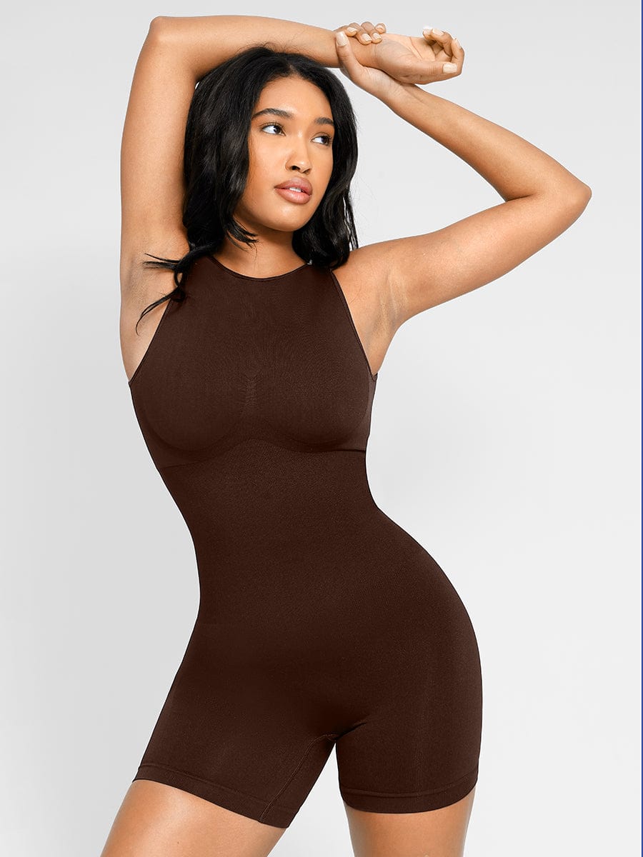 Round Neck U-Back Shaping Bodysuit with Removable Cups - FirmaSculpt