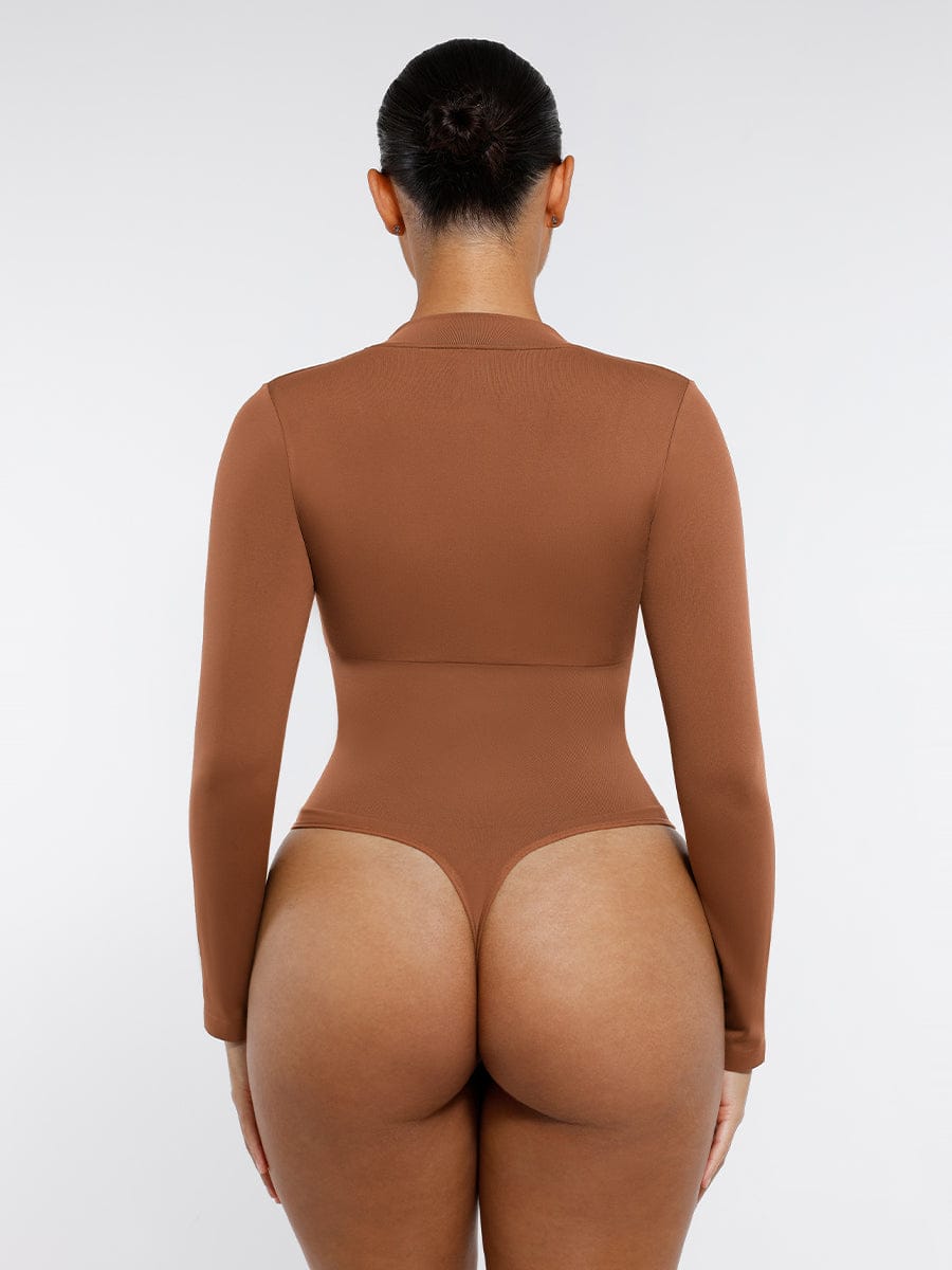 Seamless Long Sleeve Zipper Thong Bodysuit - FirmaFlex
