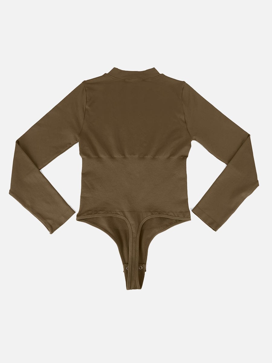 Seamless Long Sleeve Zipper Thong Bodysuit - FirmaFlex