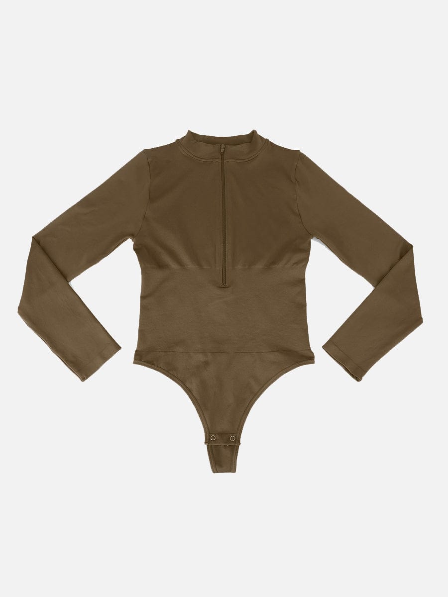 Seamless Long Sleeve Zipper Thong Bodysuit - FirmaFlex