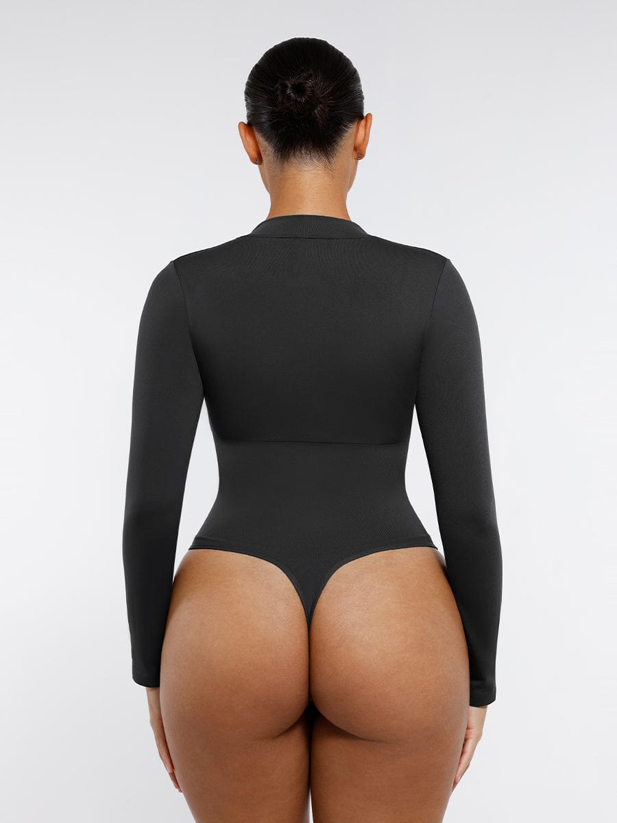 Seamless Long Sleeve Zipper Thong Bodysuit - FirmaFlex