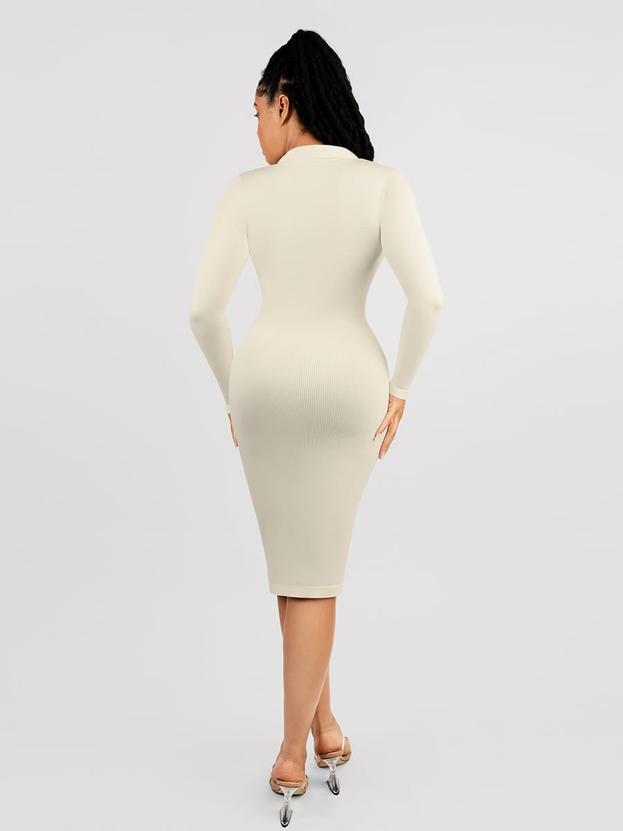 Retro Long-Sleeve Waist Trimming Shirt Dress - FirmaSculpt