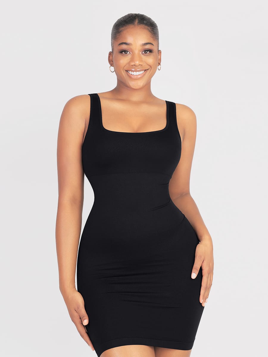 Eco-friendly Seamless Square-neck Shaping Dress with Tummy Control - FirmaActive