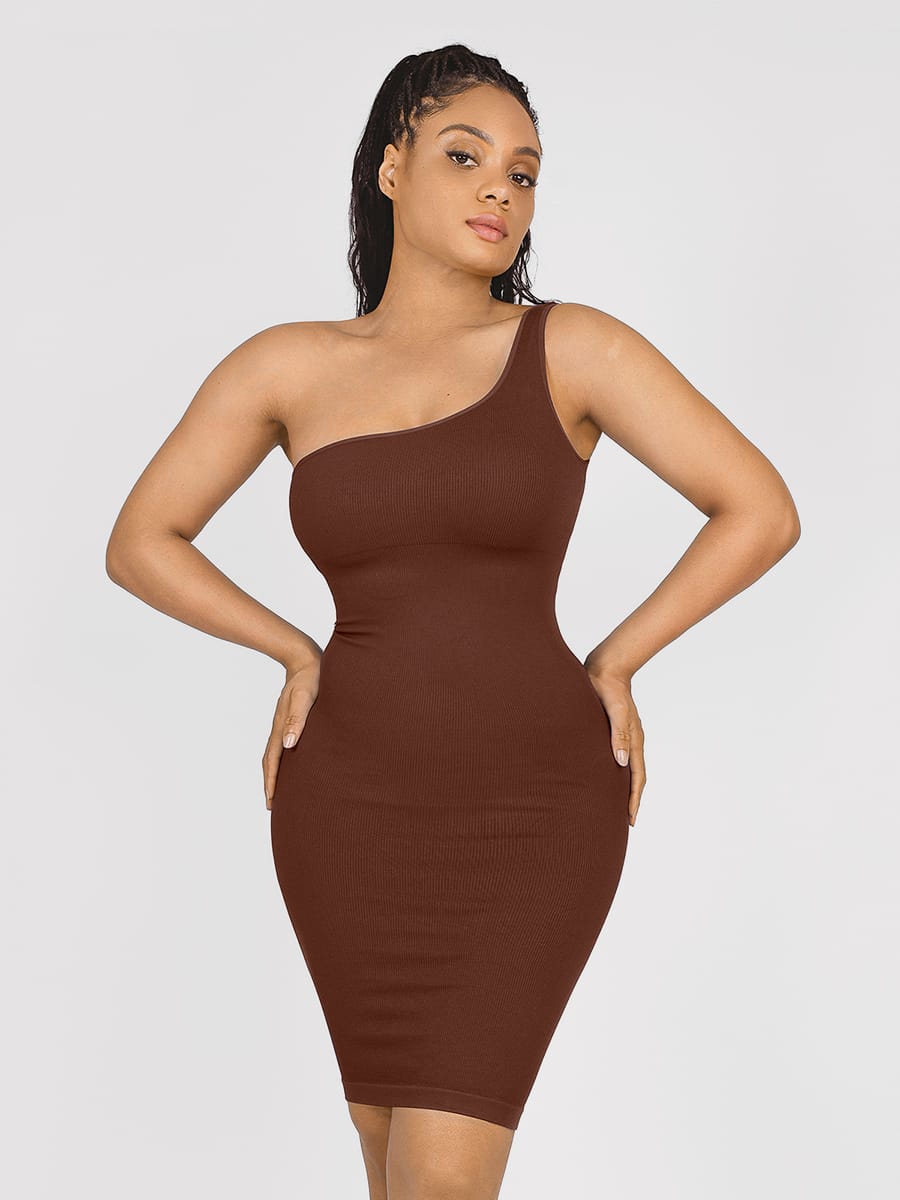 Seamless Eco-friendly One-Shoulder Waist Trimming Shaper Dress - FirmaActive