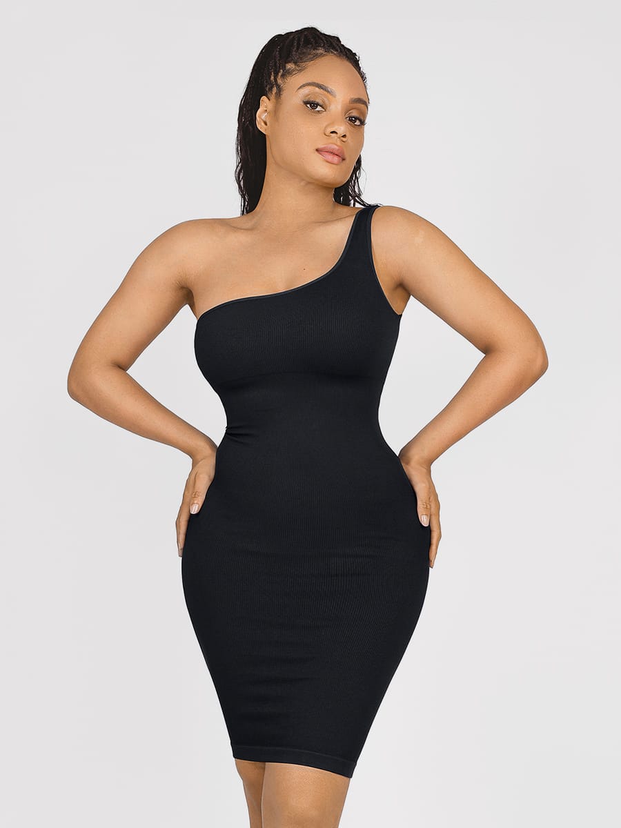 Seamless Eco-friendly One-Shoulder Waist Trimming Shaper Dress - FirmaActive
