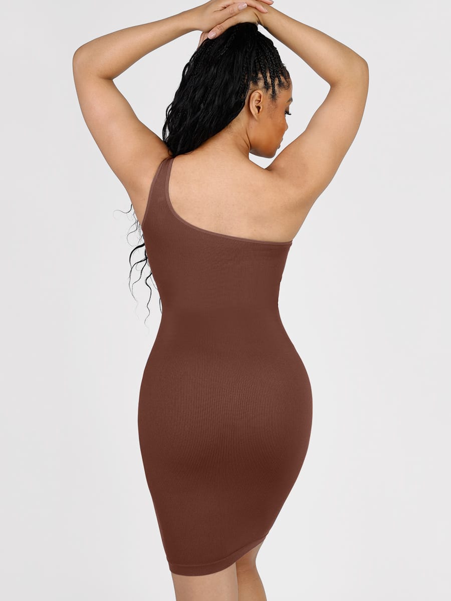 Seamless Eco-friendly One-Shoulder Waist Trimming Shaper Dress - FirmaActive