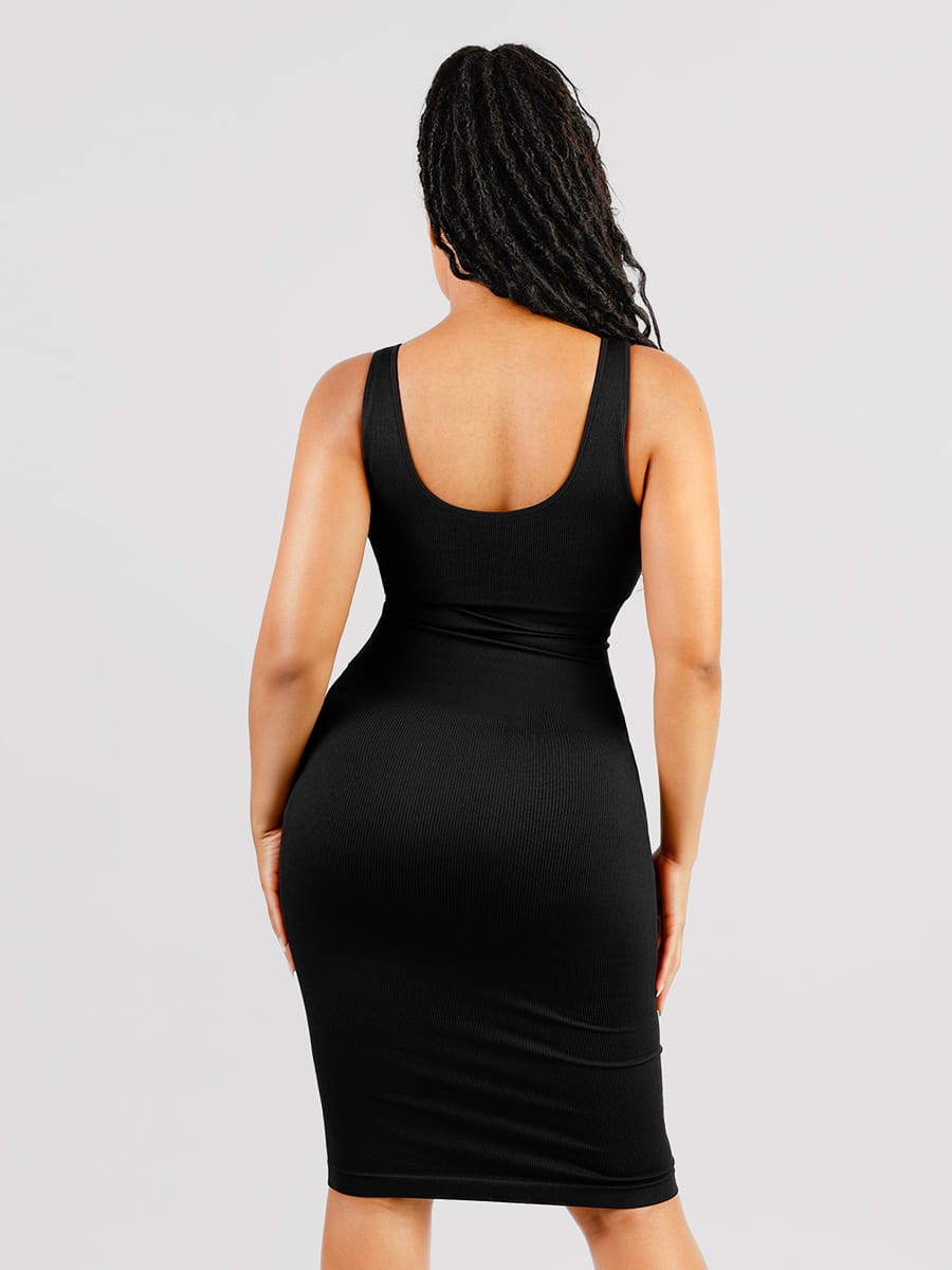 Eco-friendly Seamless Deep V-neck Waist Trimming Shaping Dress with Removable Pads - FirmaSculpt