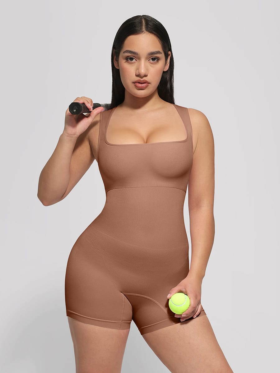 Square Neck Waist and Belly Shaping Jumpsuit - FirmaSculpt
