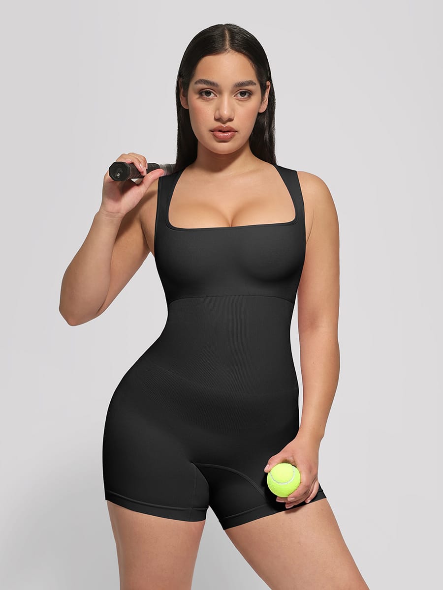 Square Neck Waist and Belly Shaping Jumpsuit - FirmaSculpt