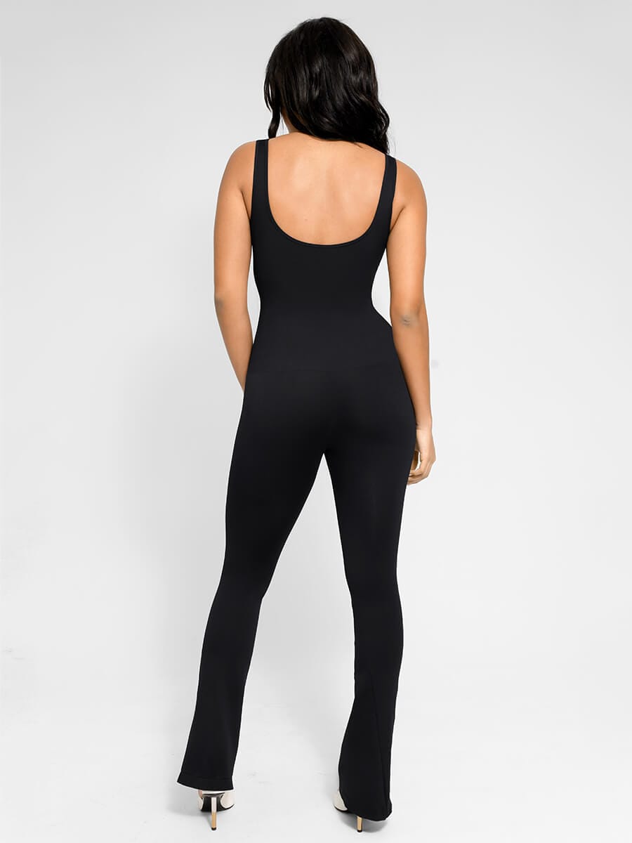 Square-Neck U-Back Flared-Leg Shaping Jumpsuit - FirmaSculpt