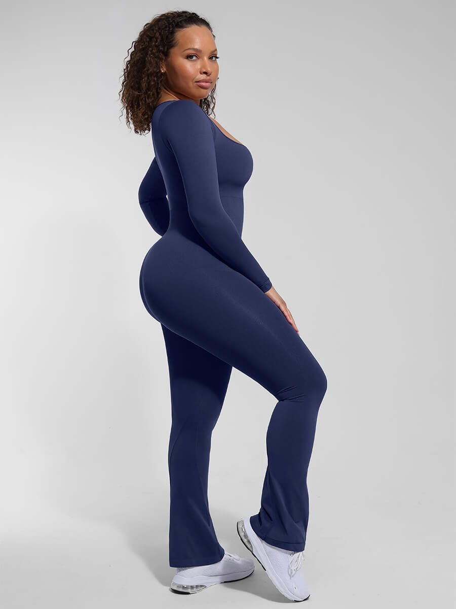 Square-Neck Flared-Leg Shaping Jumpsuit - FirmaSculpt