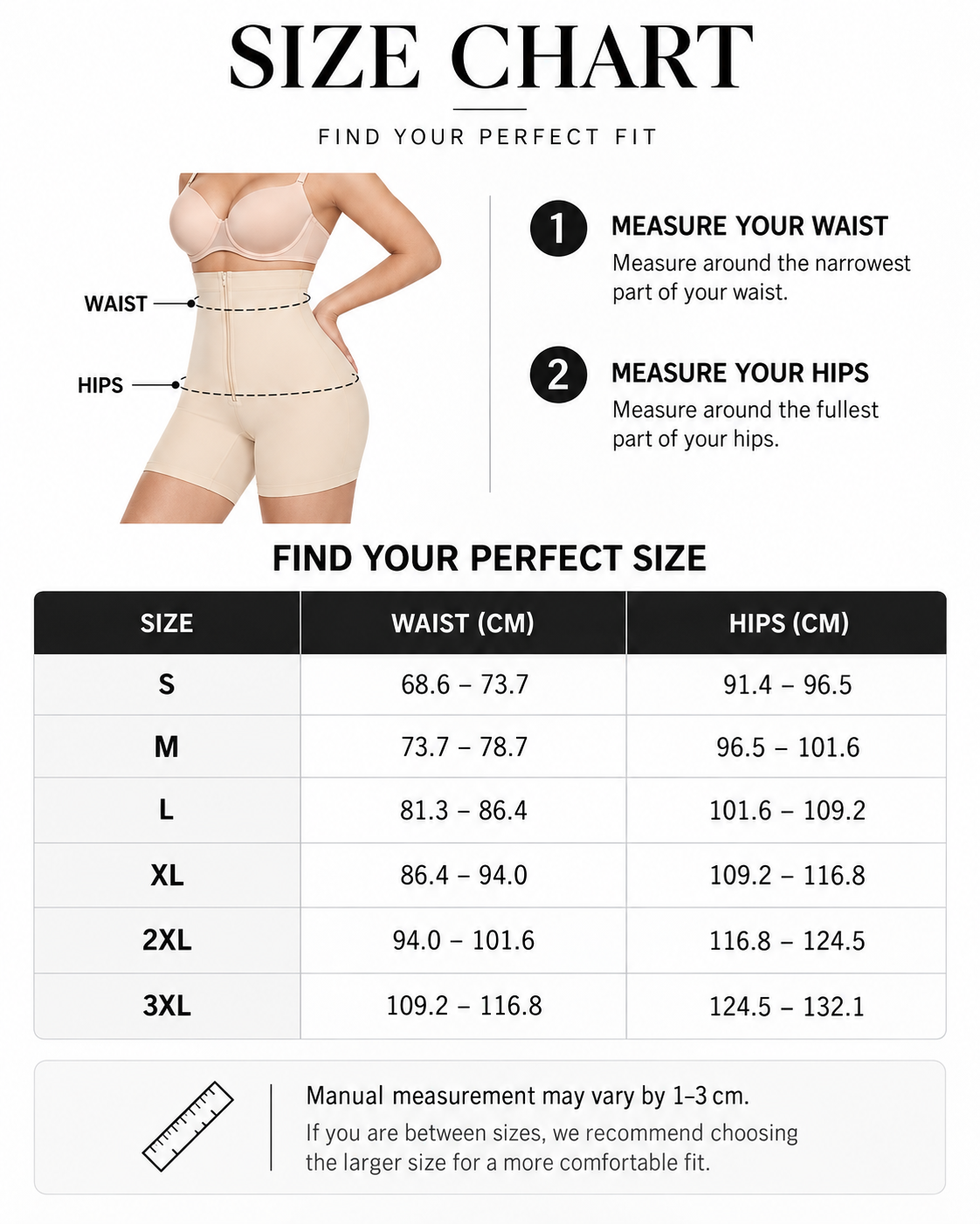 Eco-friendly Seamless High-Waisted Tummy Control Short - FirmaSmooth size chart