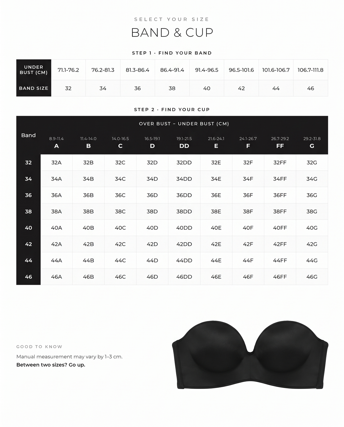 Invisible Strapless Super Push-Up Bra - FirmaHold size guide