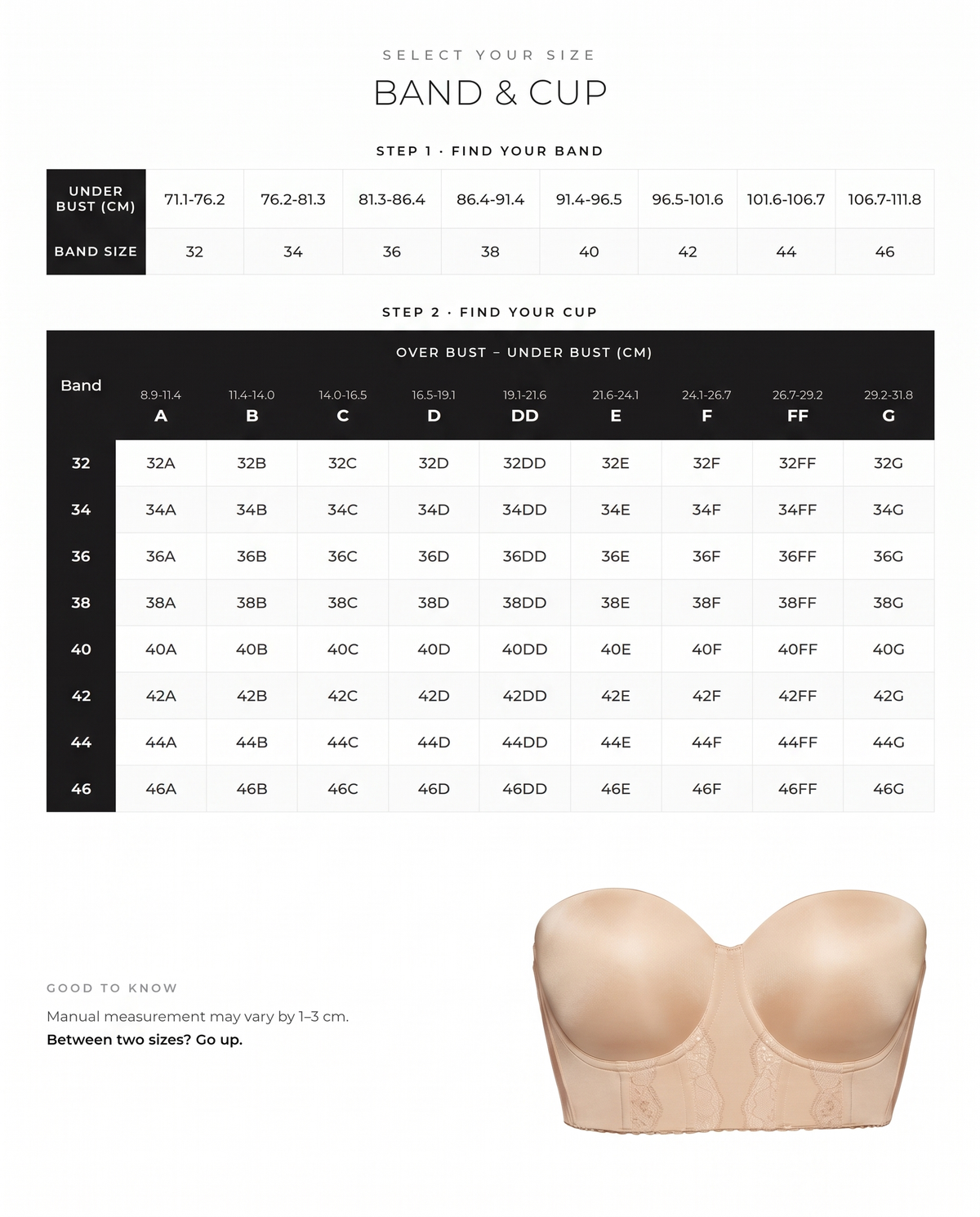 Low Back Strapless Bra - FirmaHold size guide