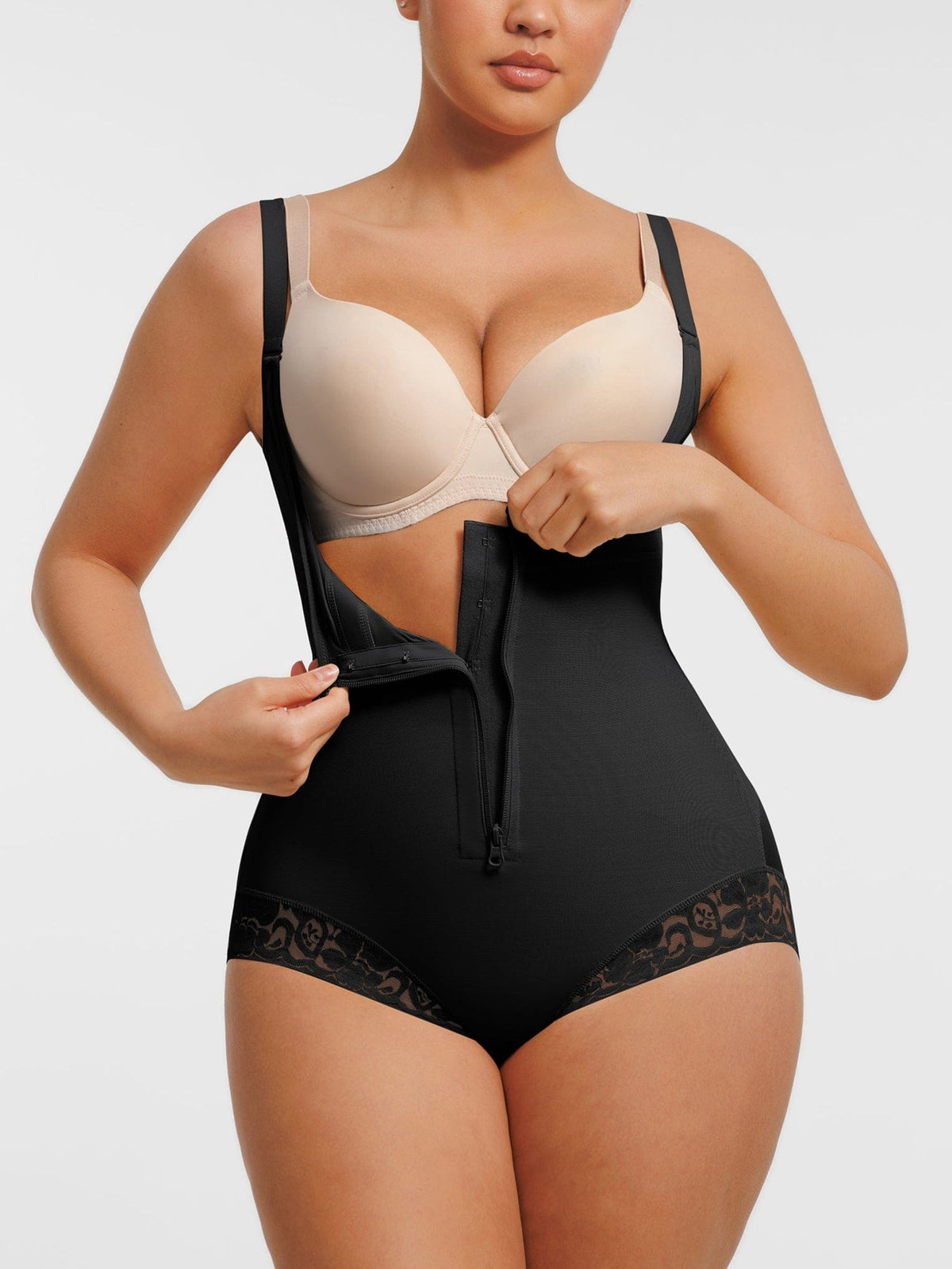 U-shaped Bust Lifting Front Zipper Lace Shapewear - FirmaSculpt