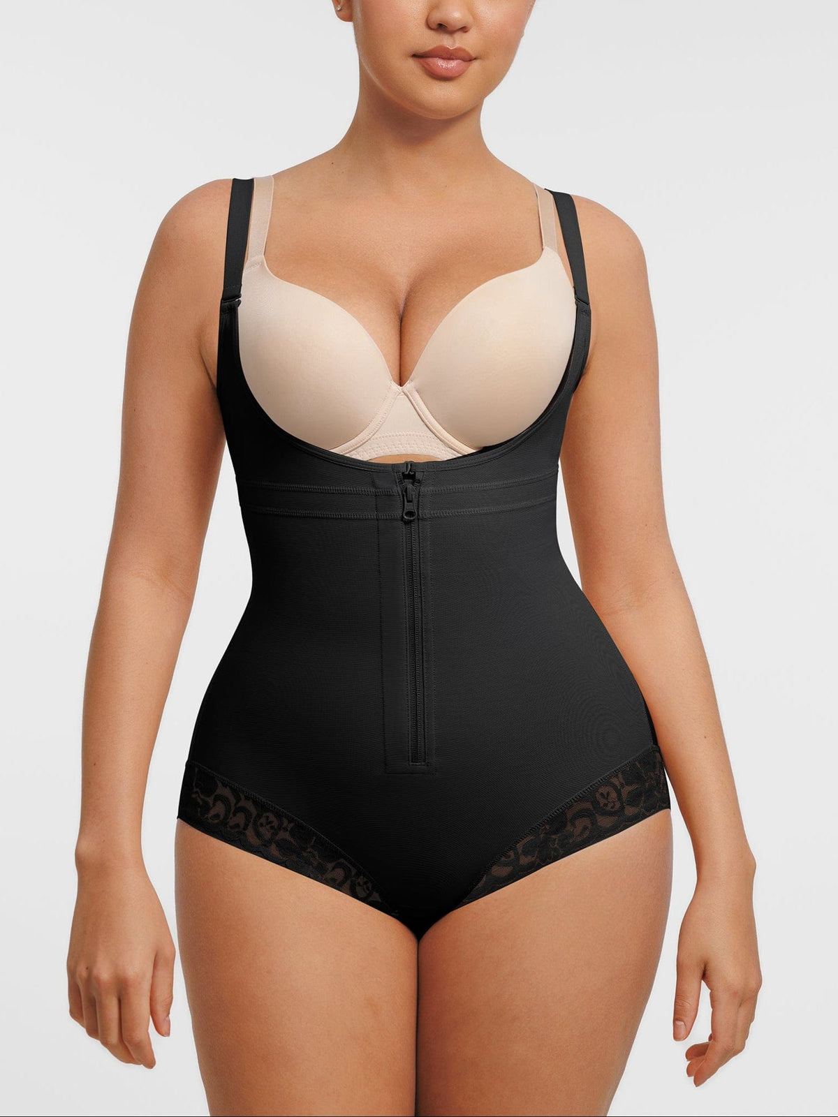 U-shaped Bust Lifting Front Zipper Lace Shapewear - FirmaSculpt