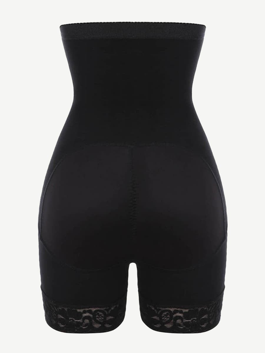 Queen Size High Waist Slimming Shorts with Lace Hem and Row Buckle - FirmaHold