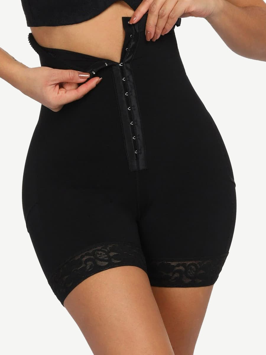 Queen Size High Waist Slimming Shorts with Lace Hem and Row Buckle - FirmaHold