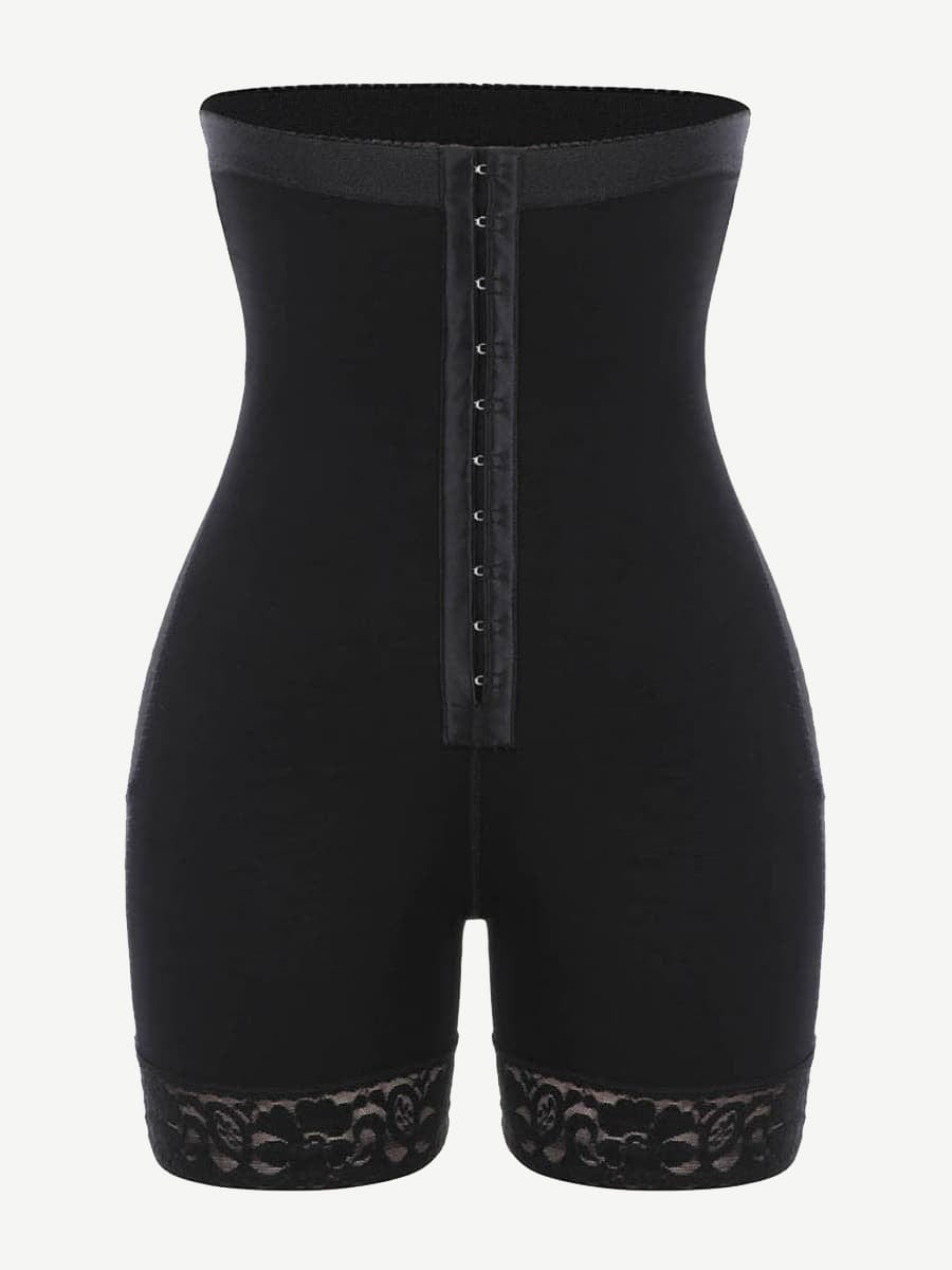 Queen Size High Waist Slimming Shorts with Lace Hem and Row Buckle - FirmaHold