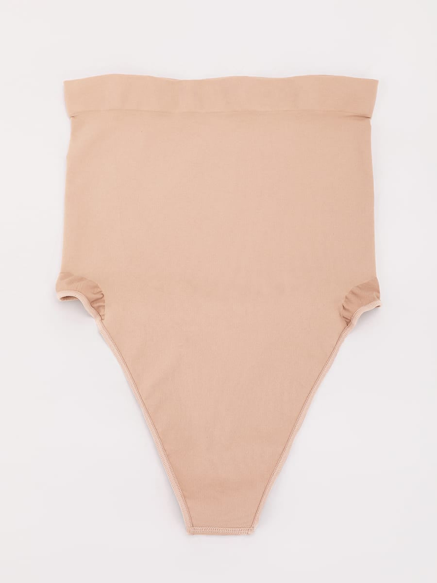 High Waist Seamless Tummy Control Thong Shapewear with Anti-Roll Silicone - FirmaHold