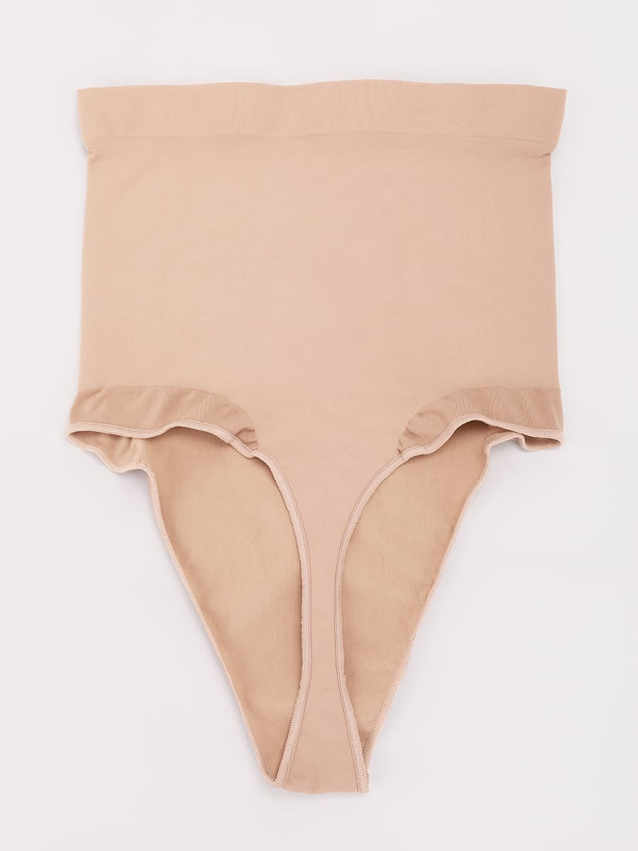 High Waist Seamless Tummy Control Thong Shapewear with Anti-Roll Silicone - FirmaHold
