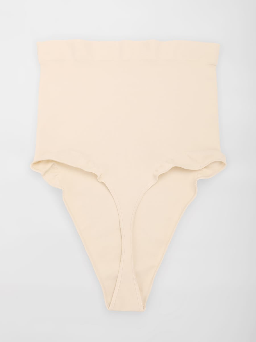 High Waist Seamless Tummy Control Thong Shapewear with Anti-Roll Silicone - FirmaHold