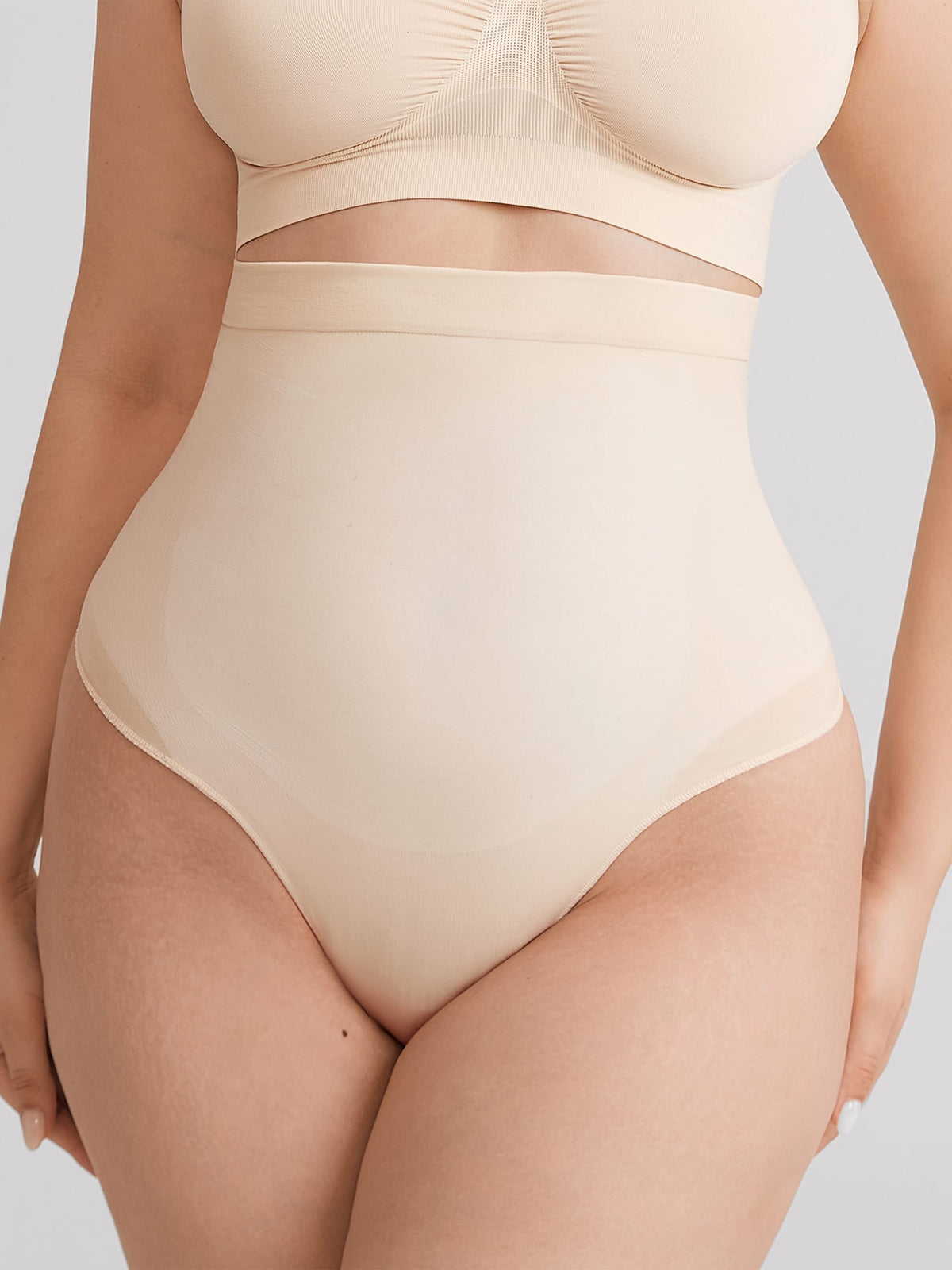 High Waist Seamless Tummy Control Thong Shapewear with Anti-Roll Silicone - FirmaHold