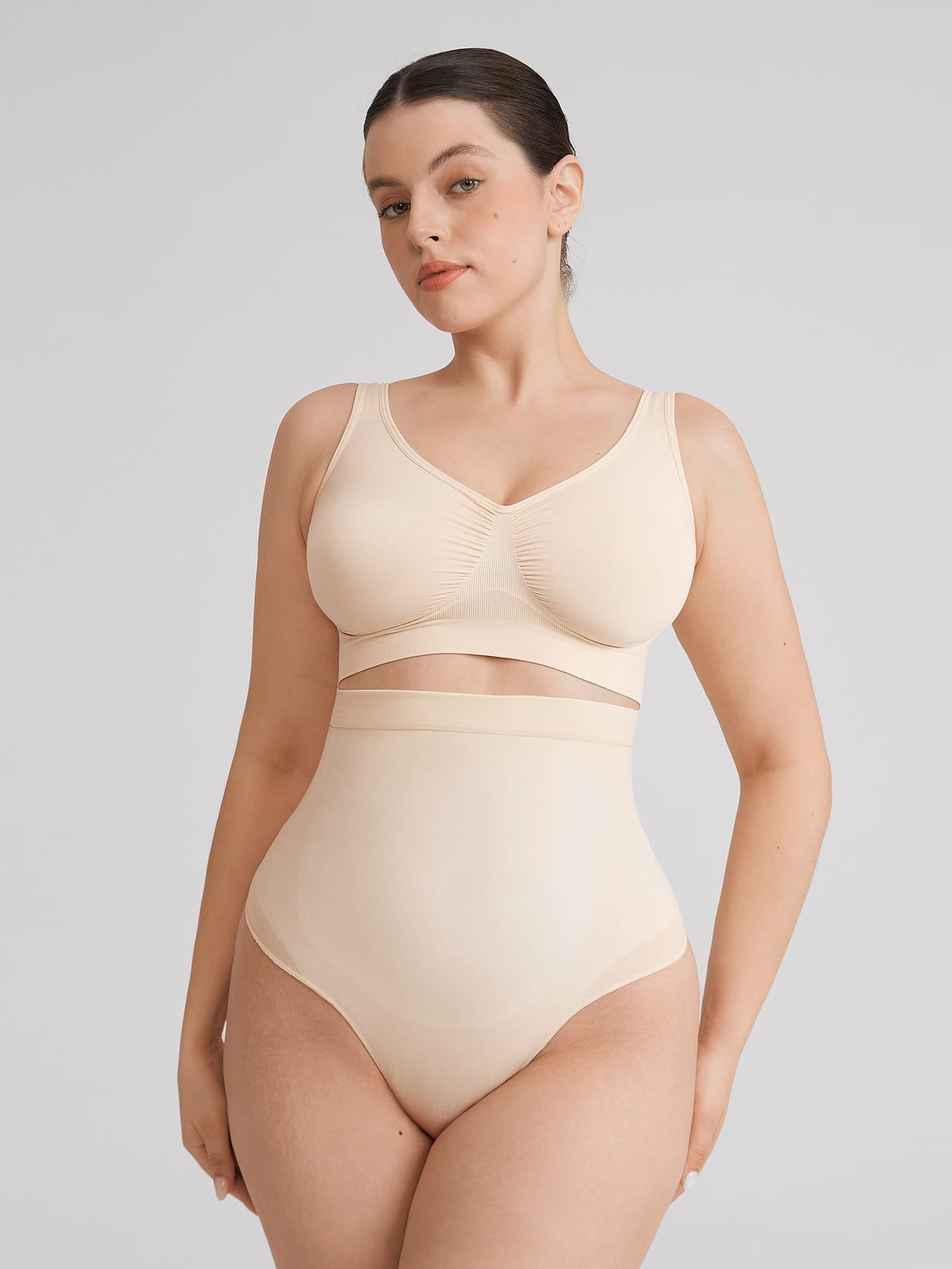 High Waist Seamless Tummy Control Thong Shapewear with Anti-Roll Silicone - FirmaHold