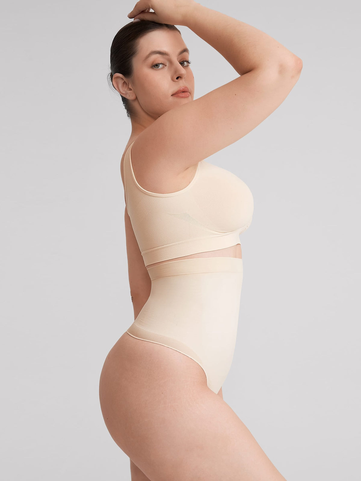 High Waist Seamless Tummy Control Thong Shapewear with Anti-Roll Silicone - FirmaHold