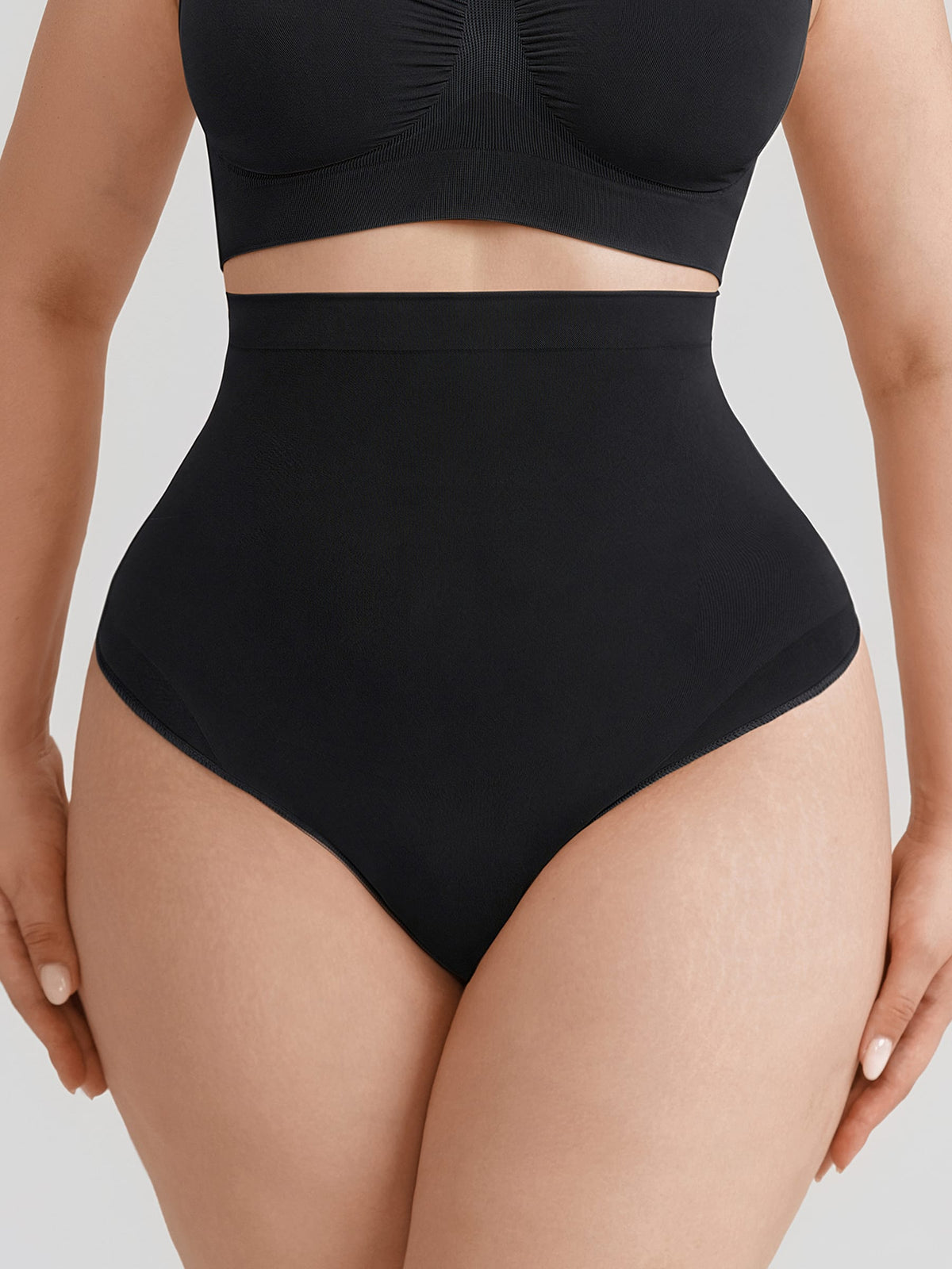 High Waist Seamless Tummy Control Thong Shapewear with Anti-Roll Silicone - FirmaHold