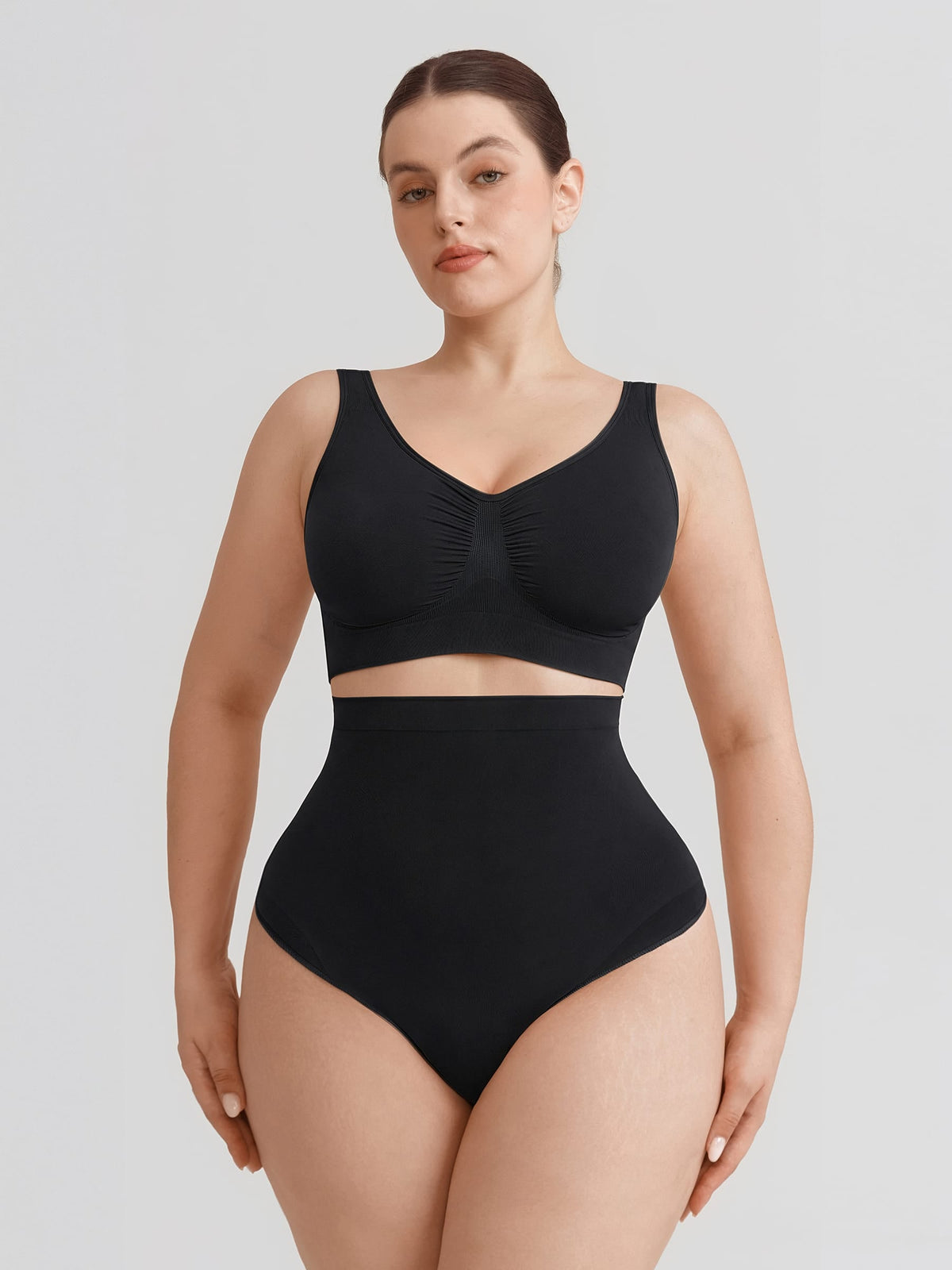 High Waist Seamless Tummy Control Thong Shapewear with Anti-Roll Silicone - FirmaHold