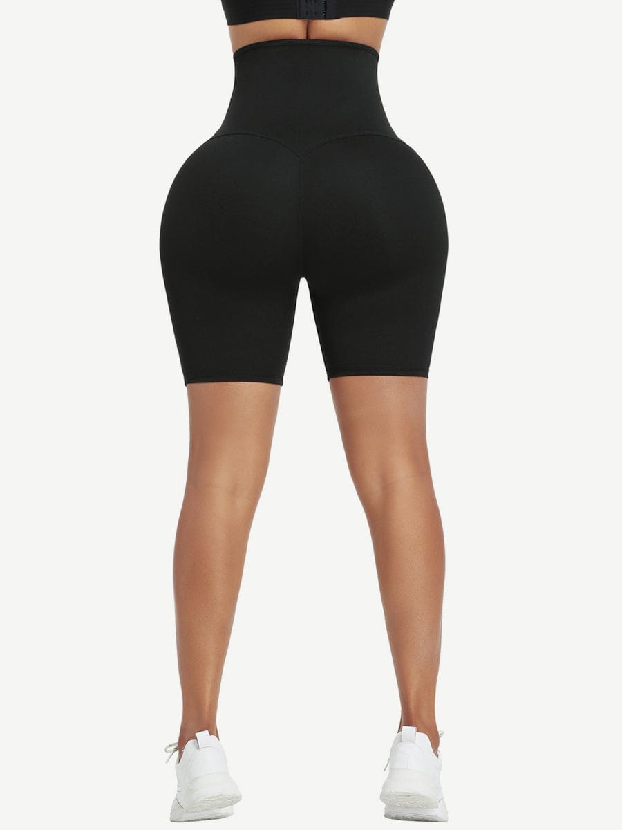 High Rise Neoprene Waist Trainer Shorts with 3 Row Hooks - FirmaControl