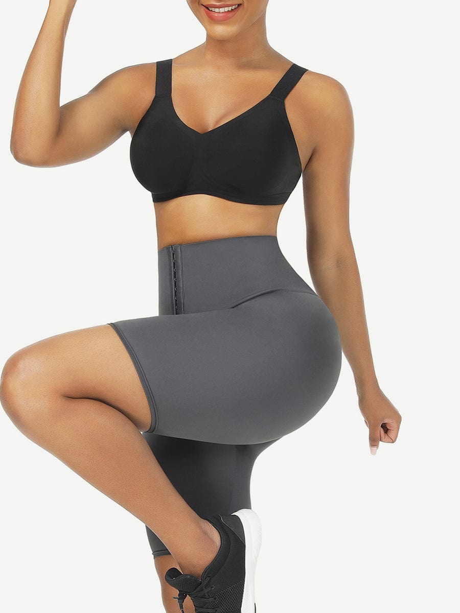 Black Mid Waist 2-In-1 Waist Trainer Shorts with 3 Row Buckle - FirmaHold