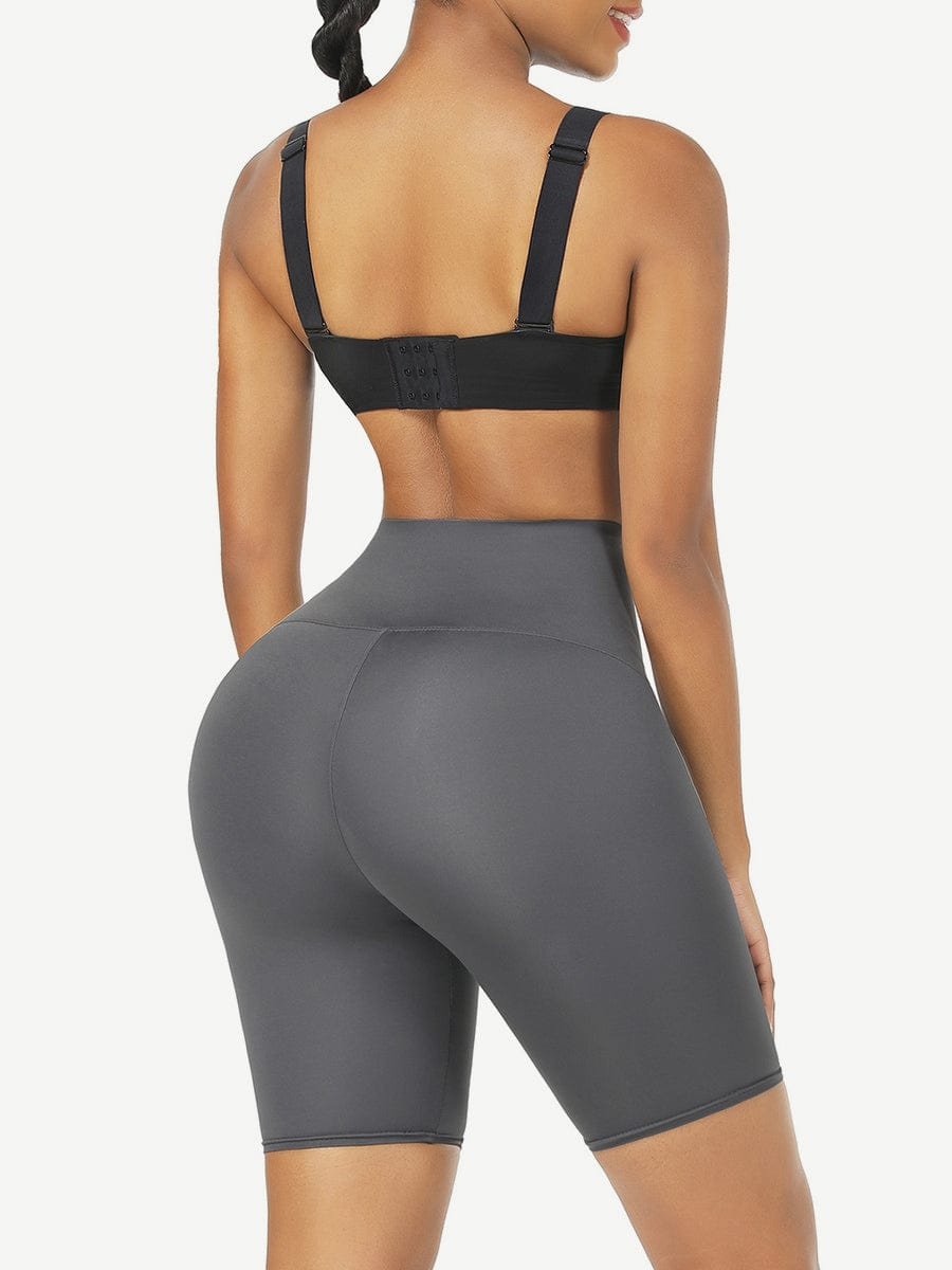 Black Mid Waist 2-In-1 Waist Trainer Shorts with 3 Row Buckle - FirmaHold