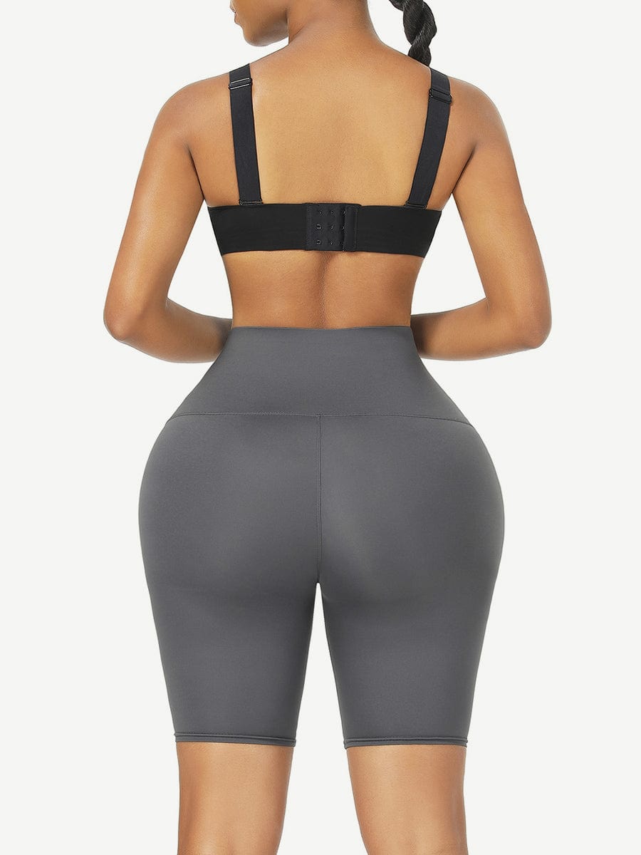Black Mid Waist 2-In-1 Waist Trainer Shorts with 3 Row Buckle - FirmaHold