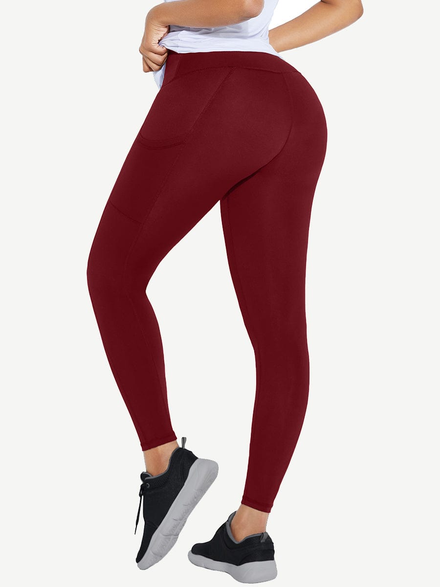 Black High Waist Waist Trainer Leggings with 3 Hook Contour Panel & Pockets - FirmaActive