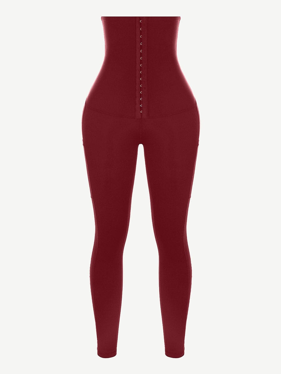 Black High Waist Waist Trainer Leggings with 3 Hook Contour Panel & Pockets - FirmaActive