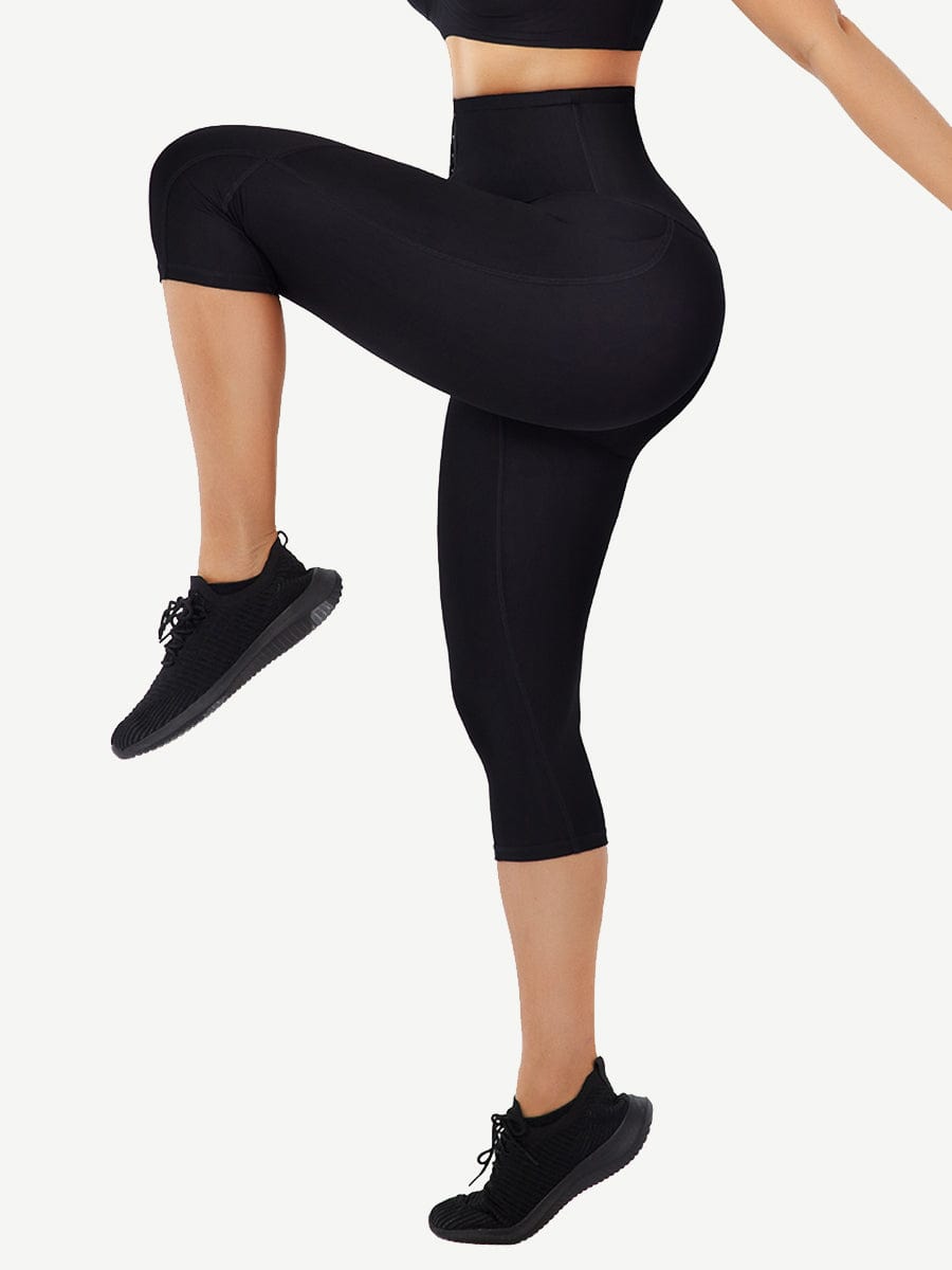 Mid-Rise Cropped Tummy Control Trousers with Pockets - FirmaControl