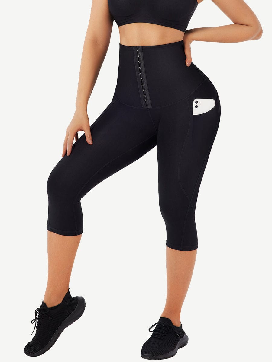 Mid-Rise Cropped Tummy Control Trousers with Pockets - FirmaControl